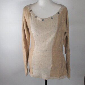 Eko Logic Women's 100% Recycled Cashmere Tan Sweater w Button Detail Size Medium
